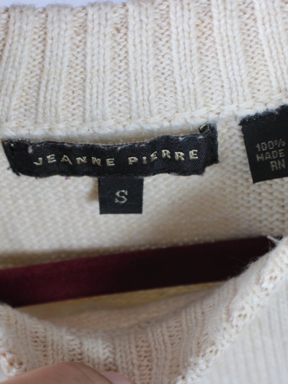 Jeanne Pierre Cream Off White 100% Cotton Raglan Crewneck Sweater Small - Picture 2 of 4